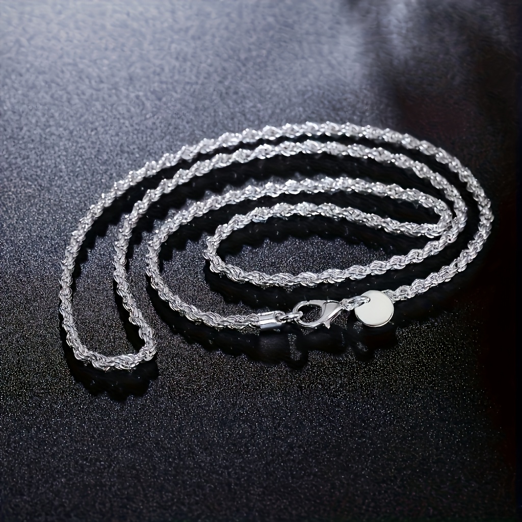S925 Sterling Silver Twisted Rope Necklace, Vintage Design